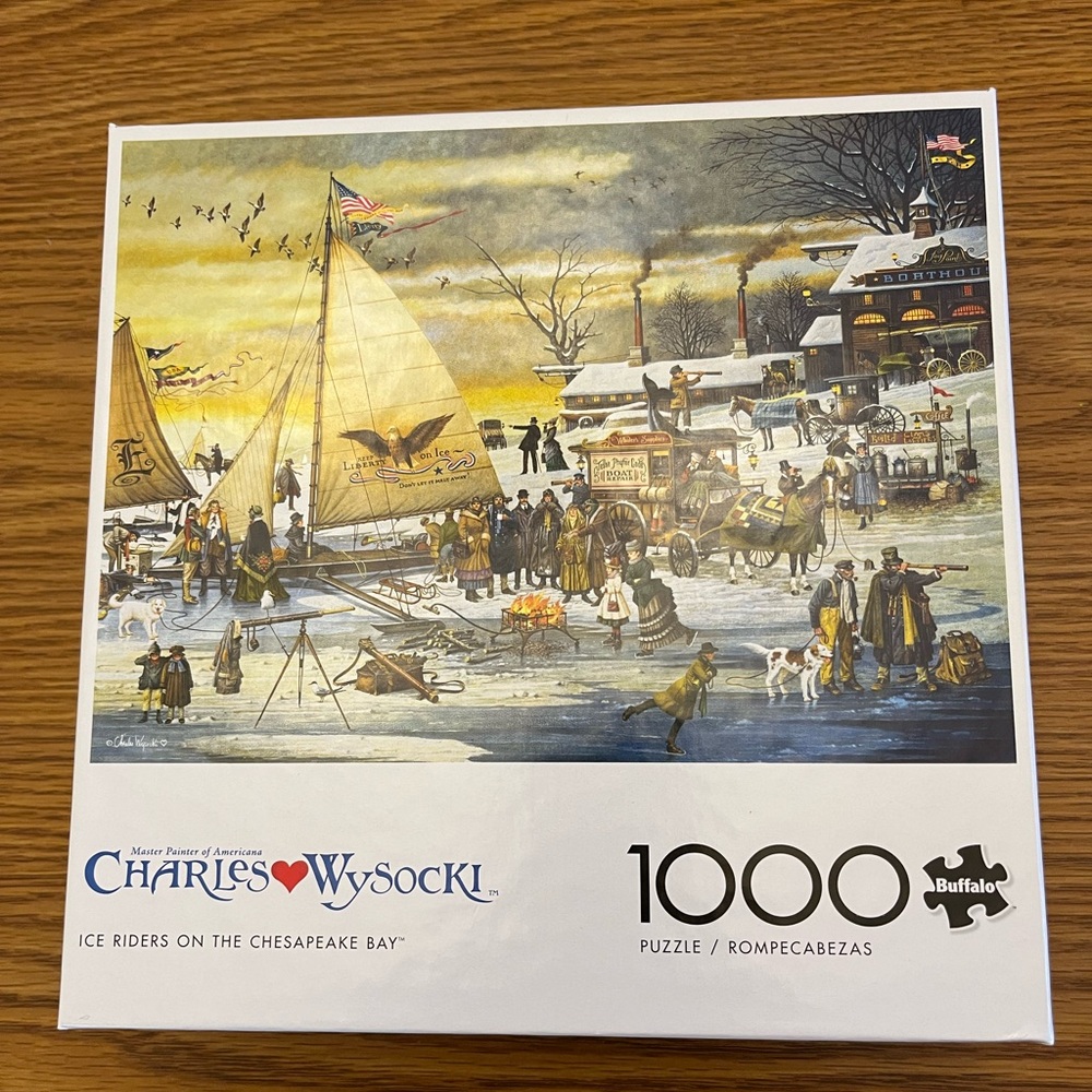 Charles Wysocki Jigsaw Puzzle ICE RIDERS ON THE CHESAPEAKE BAY 1000 Pieces Used